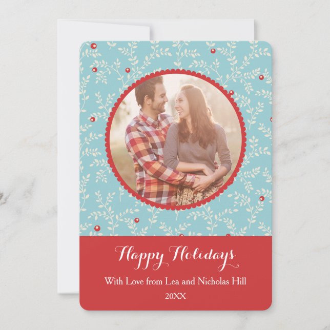 Modern Christmas Branches Pattern Photo Holiday Card (Front)