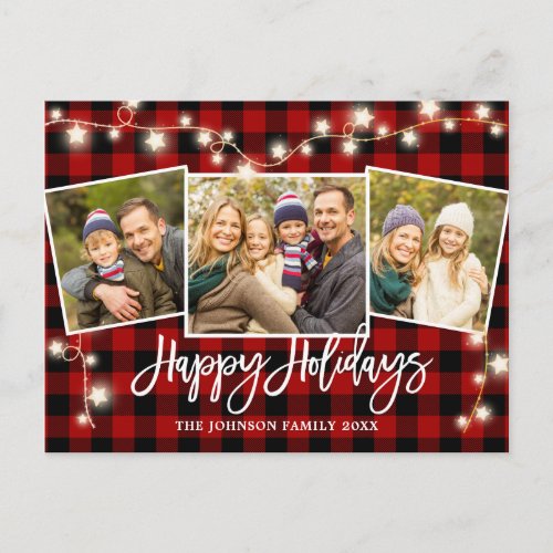 Modern Christmas Buffalo 3 PHOTO Greeting Holiday Postcard