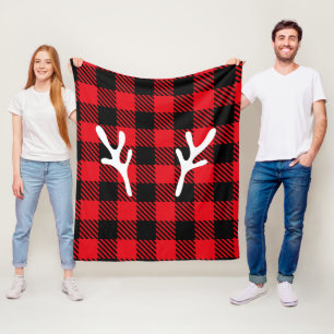 Modern Christmas buffalo check red pattern l deer Fleece Blanket