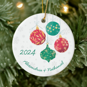 Modern Christmas Bulbs Monogram Ceramic Ornament