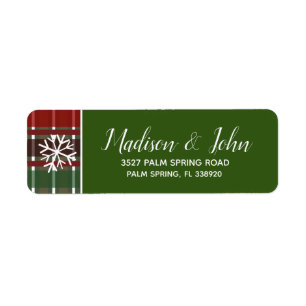 Modern Christmas Burgandy Plaid Snowflakes Label