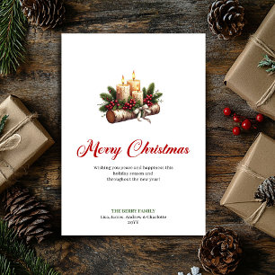 Modern Christmas candles pine branches greeting Holiday Card