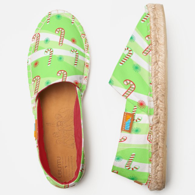 Modern Christmas Candy Canes Design Espadrilles (Side)