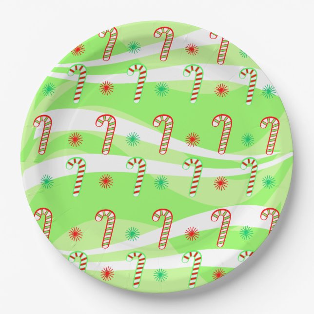 Modern Christmas Candy Canes Design Paper Plates (Front)