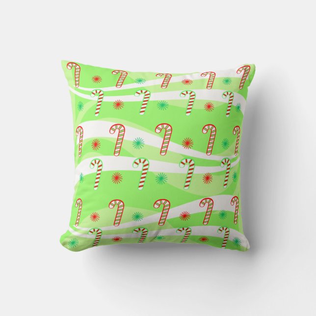 Modern Christmas Candy Canes Design Throw Pillow (Front)