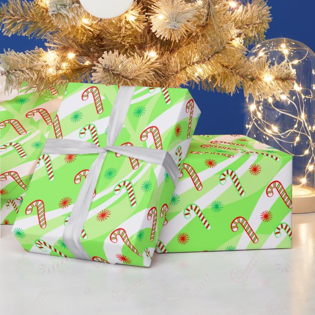 Modern Christmas Candy Canes Design Wrapping Paper (Holidays)