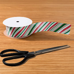 Modern Christmas Candy Stripes Red, Green, White  Satin Ribbon