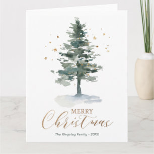 Modern Christmas Card Gold Watercolor Tree
