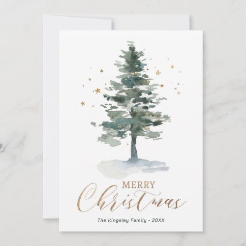 Modern Christmas Card Gold Watercolor Tree