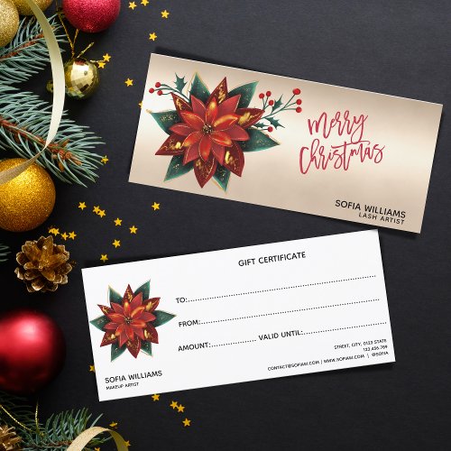 Modern Christmas Certificate Gift Card Poinsettia