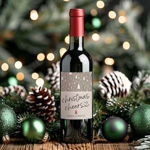 Modern Christmas Cheers Calligraphy Personalized Wine Label