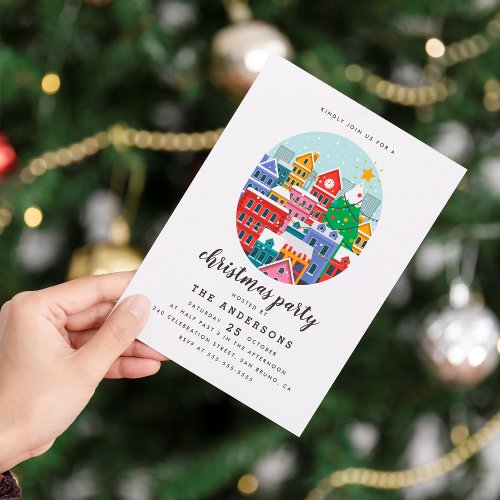 Modern Christmas City Holiday Party Invitation Postcard