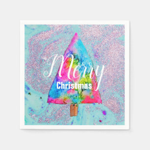 Modern Christmas colorful blue and pink glitter Napkins