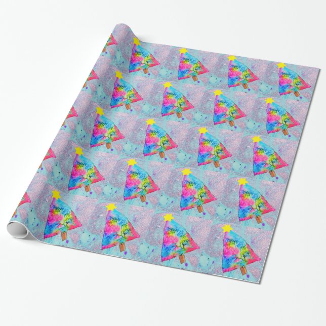 Modern Christmas colorful blue and pink glitter Wrapping Paper (Unrolled)