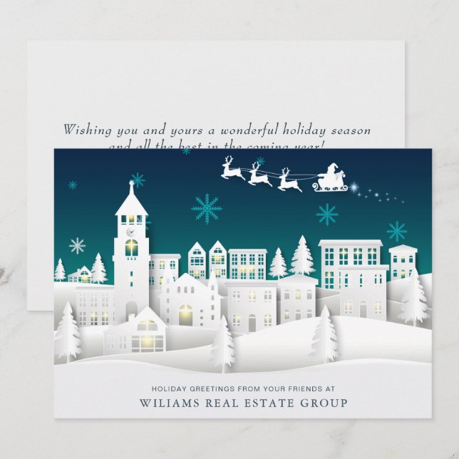 Modern  Christmas Composition Corporate Greeting Holiday Card (Front/Back)