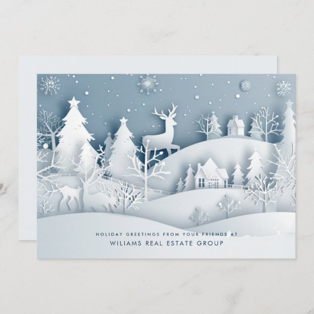 Modern Christmas Composition Corporate Greeting Holiday Card (Front/Back)