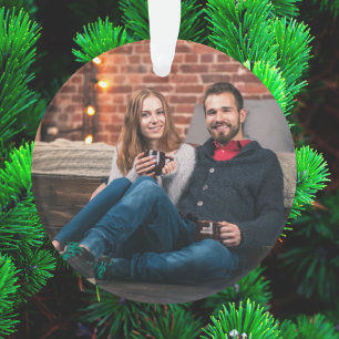 Modern Christmas   Couple Photo Burgundy Maroon Ornament