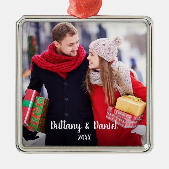 Modern Christmas Couple Photo Ornament S (Front)