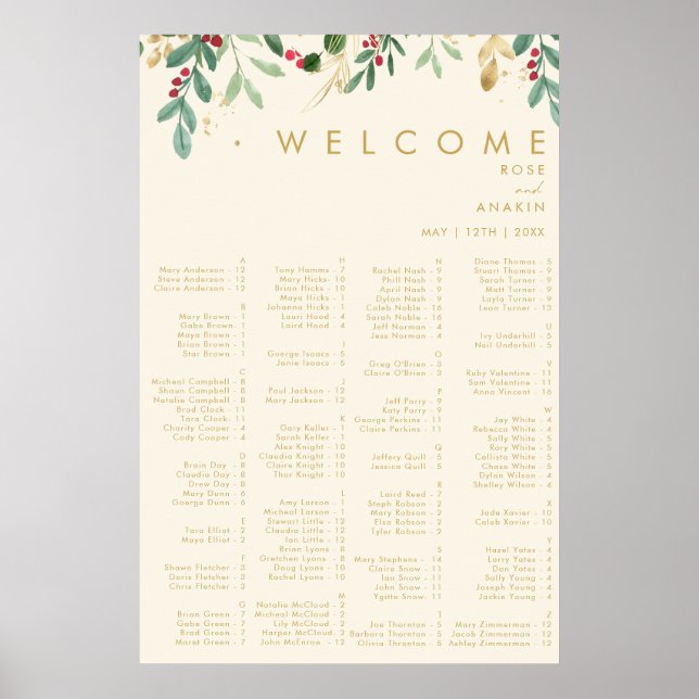 Modern Christmas | Cream Alphabetical Seating Poster (Front)
