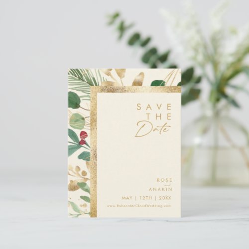 Modern Christmas  Cream Save The Date Postcard