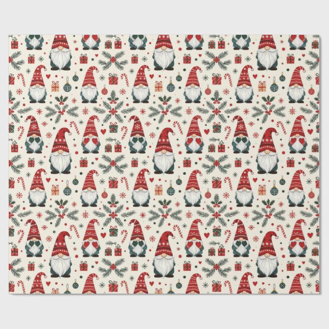 Modern Christmas Cute Gnome Holiday Fun Gift Wrap (Flat)