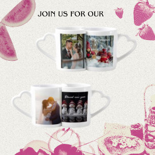 Modern Christmas Cute Snowman Couple Custom Photo Coffee Mug Set