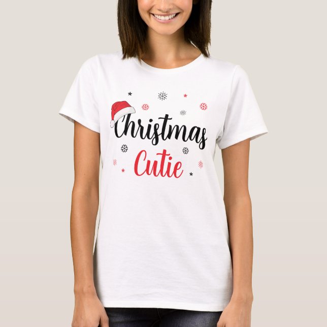 Modern Christmas Cutie Santa Hat T-Shirt (Front)