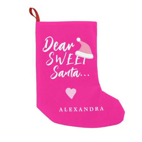 Modern Christmas dear Santa script your name pink Small Christmas Stocking