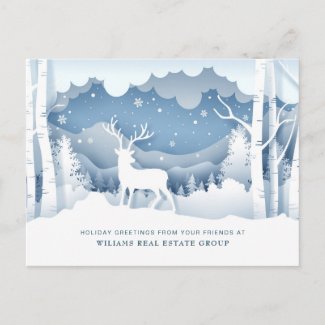 Modern Christmas Deer Paper Cut Corporate Greeting Postcard