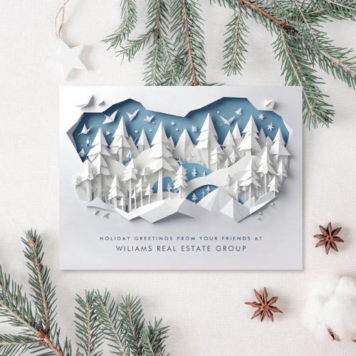 Modern Christmas Deer Paper Cut Corporate Greeting Postcard