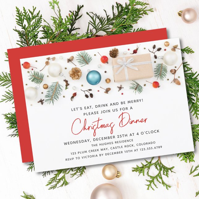 Modern Christmas Dinner Festive Winter Holidays Invitation (Creator Uploaded)