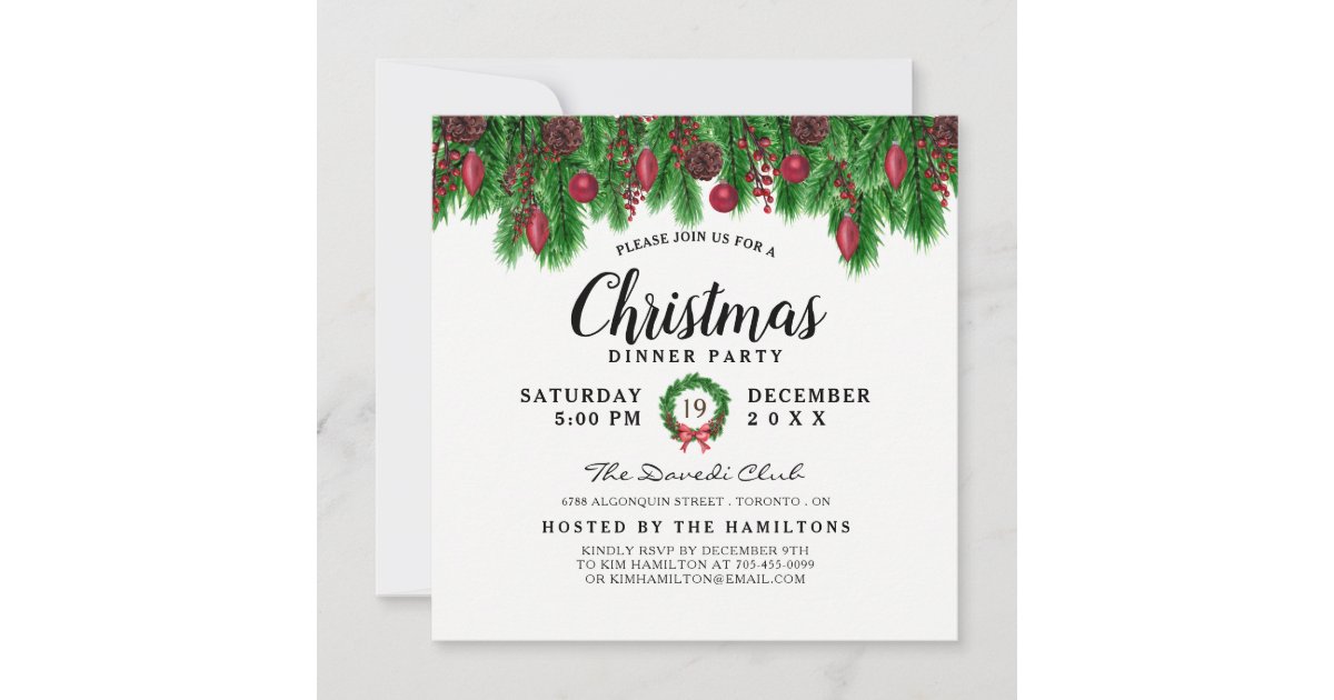 Modern Christmas Dinner Party Invitation Zazzle Modern Christmas Dinner Party