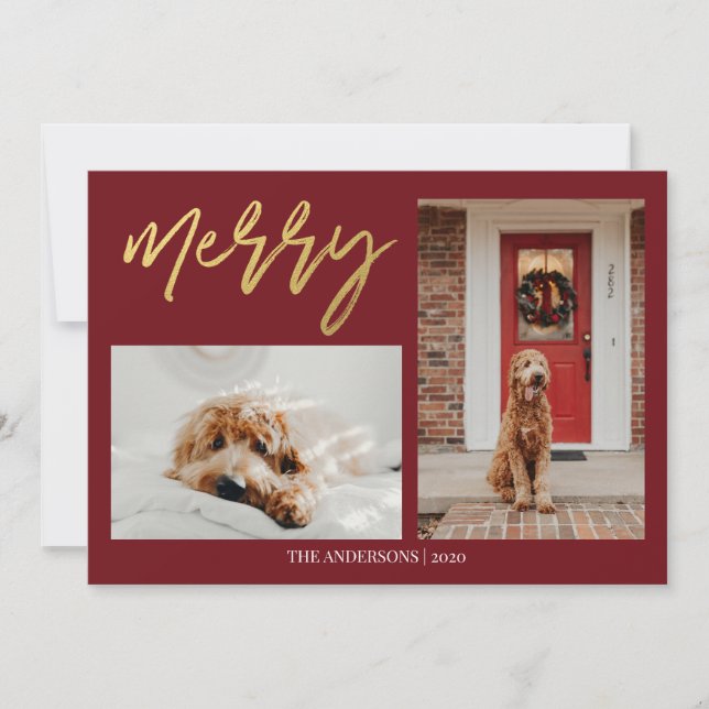 Modern Christmas Dog Photo Holiday Card (Front)