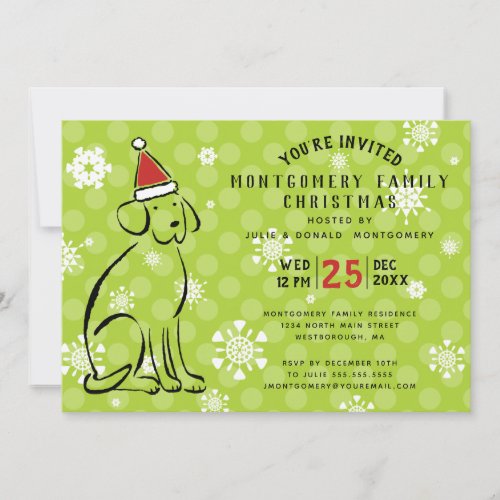 Modern Christmas Dog Red Santa Hat Holiday Party Invitation