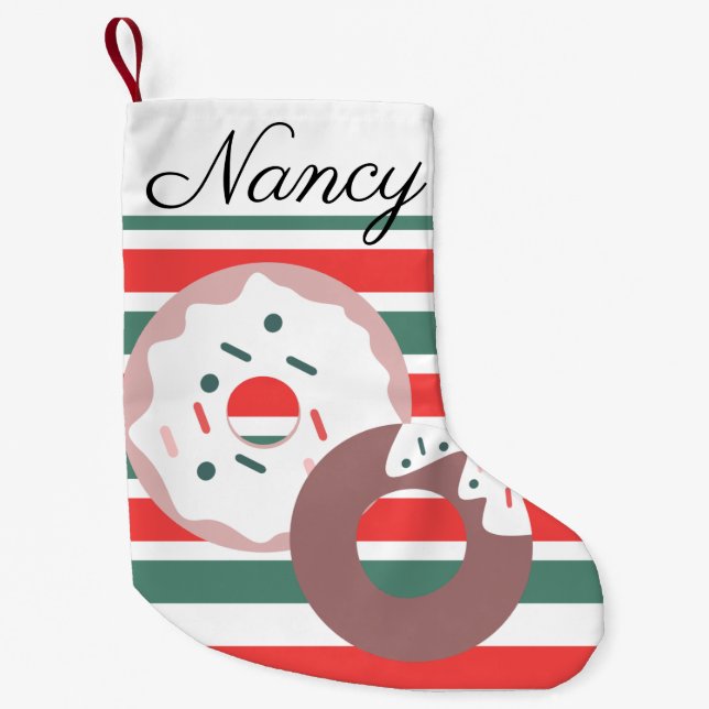 Modern Christmas Donuts Dot Sprinkles Small Christmas Stocking (Front)