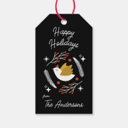 Modern Christmas Dove & Berries Customizable Gift Tags