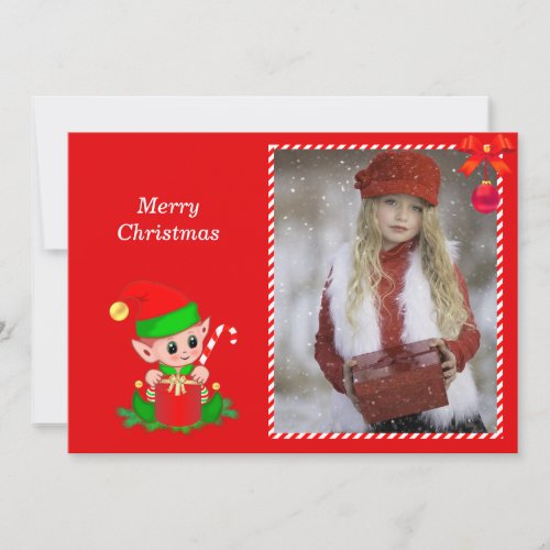 Modern Christmas Elf  Custom Photo on Red