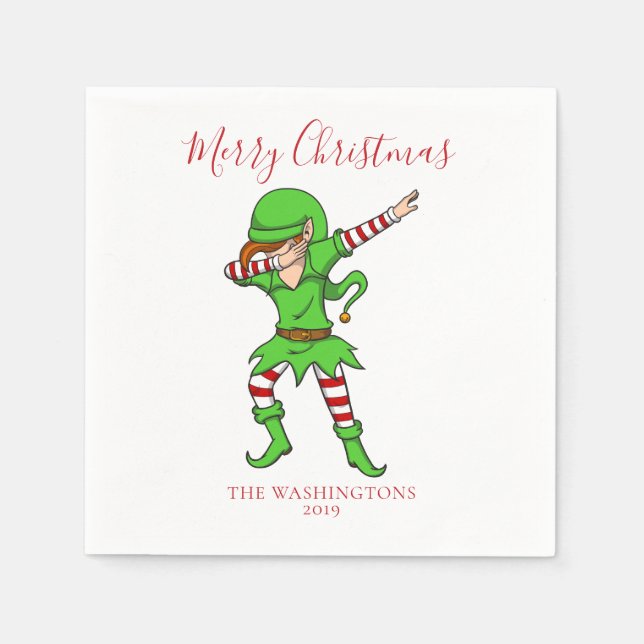 Modern Christmas Elf Family Holiday Paper Napkins (Front)