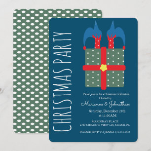 Modern Christmas Elf In Present Holiday Party Invitation