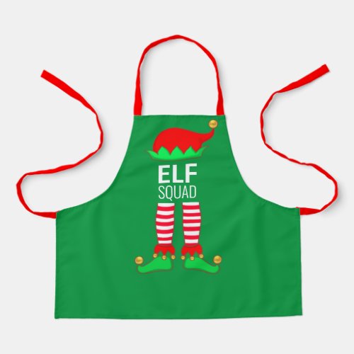 Modern Christmas Elf Squad on Green Apron