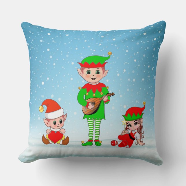 Modern Christmas Elf Squad Throw Pillow (Front)