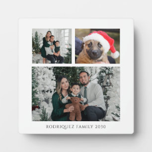 Modern Christmas Family 4 Photo Collage Plaque