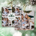 Modern Christmas Family 5 Photo Collage Ceramic Ornament<br><div class="desc">This modern personalized Christmas ornament features 4 photos on the front and one on the back,  with deer antlers and holly leaves framing the name and year on the front.</div>