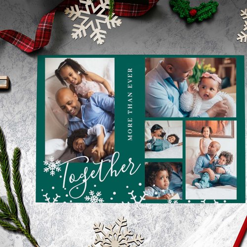 Modern Christmas family 5 photo collage greetings  Holiday Postcard