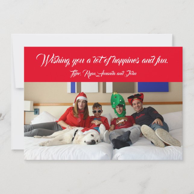 Modern Christmas Family Photo Holiday Red Card (Front)