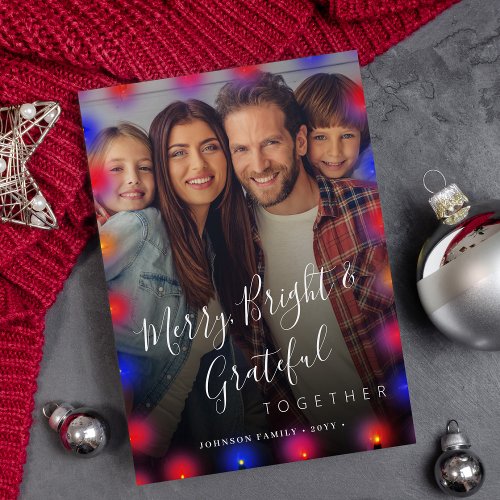 Modern Christmas family photo Merry and Bright  Holiday Card