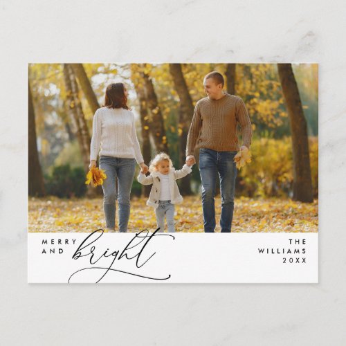 Modern Christmas Family Photo Merry and Bright  Postcard