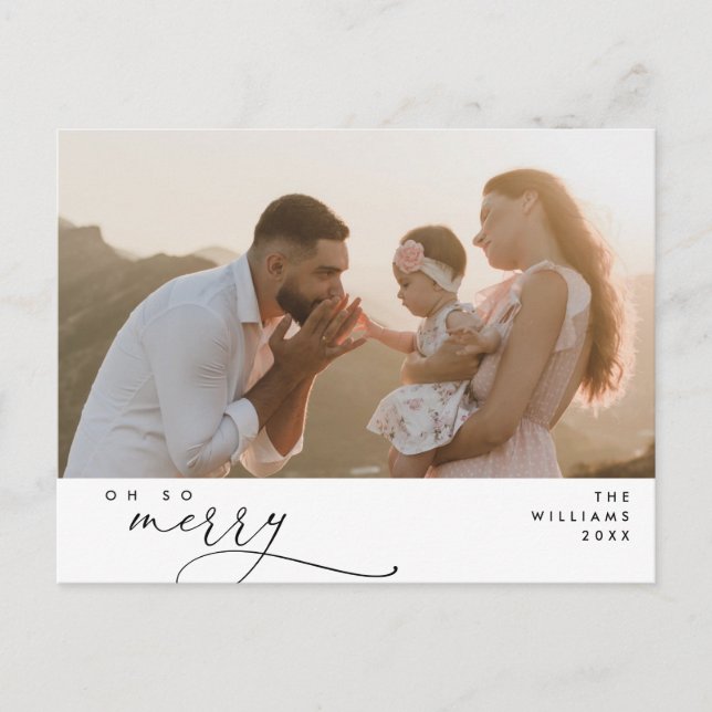 Modern, Christmas, Family Photo, Oh So Merry Postcard (Front)