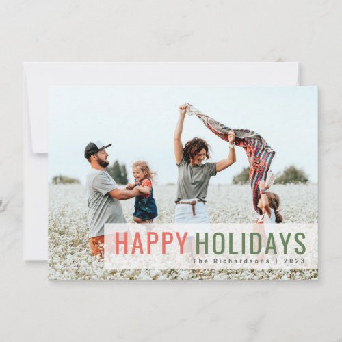 Modern Christmas  Family Photo Red and Green Holiday Card