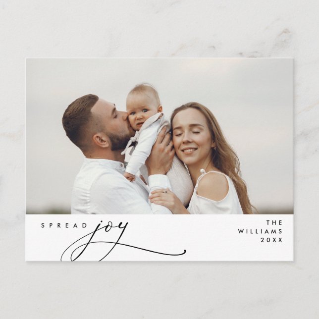 Modern, Christmas Family Photo, Spread Joy Postcard (Front)